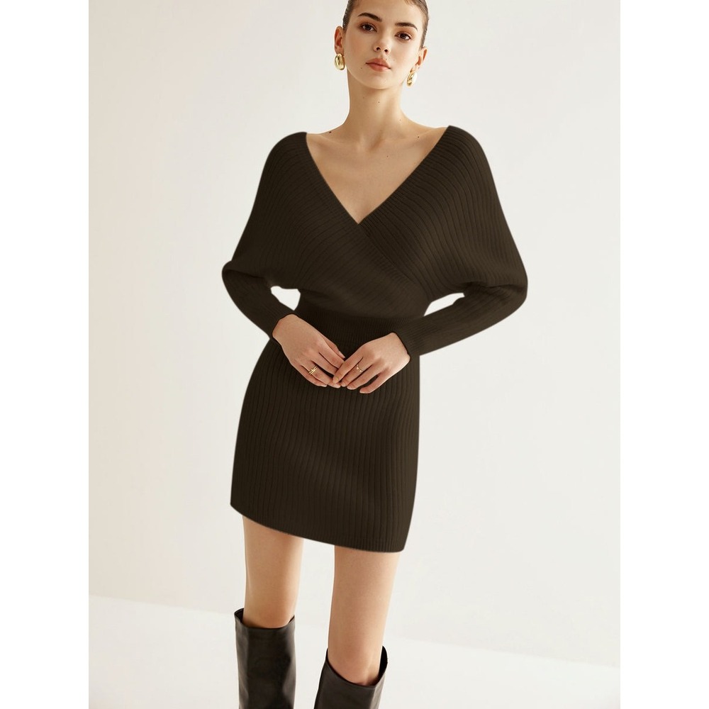 Commense Criss Cross Cinched Sweater Dress Brown size XS‎